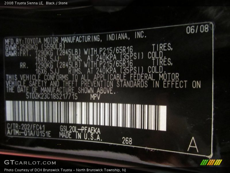 Black / Stone 2008 Toyota Sienna LE