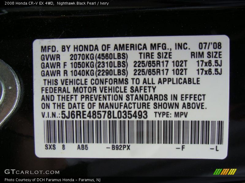 Nighthawk Black Pearl / Ivory 2008 Honda CR-V EX 4WD