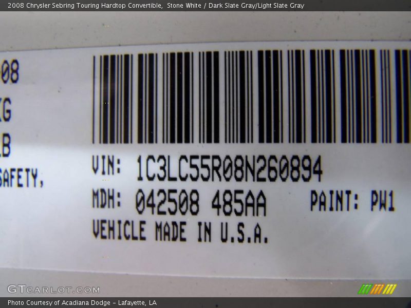 Stone White / Dark Slate Gray/Light Slate Gray 2008 Chrysler Sebring Touring Hardtop Convertible
