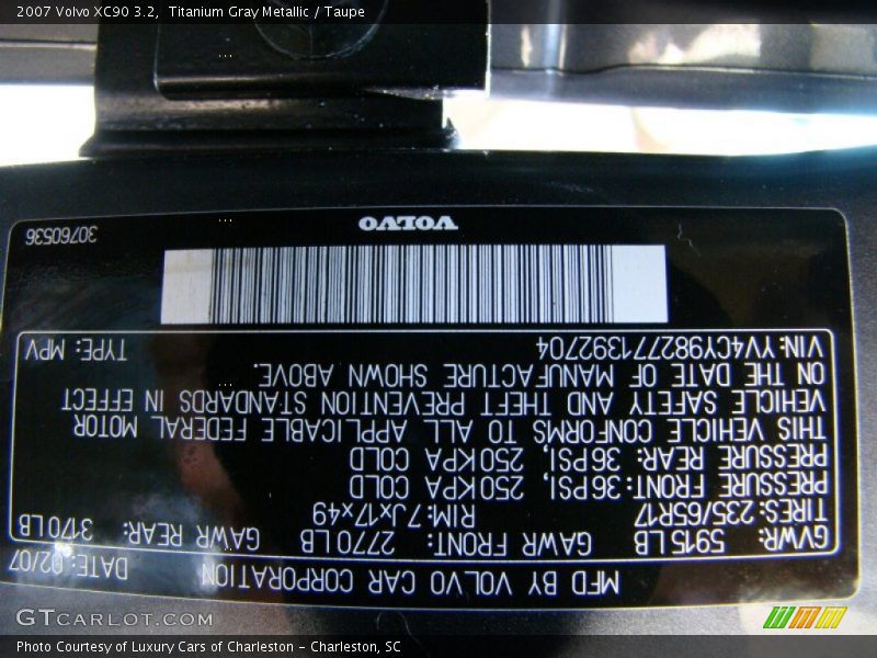 Titanium Gray Metallic / Taupe 2007 Volvo XC90 3.2