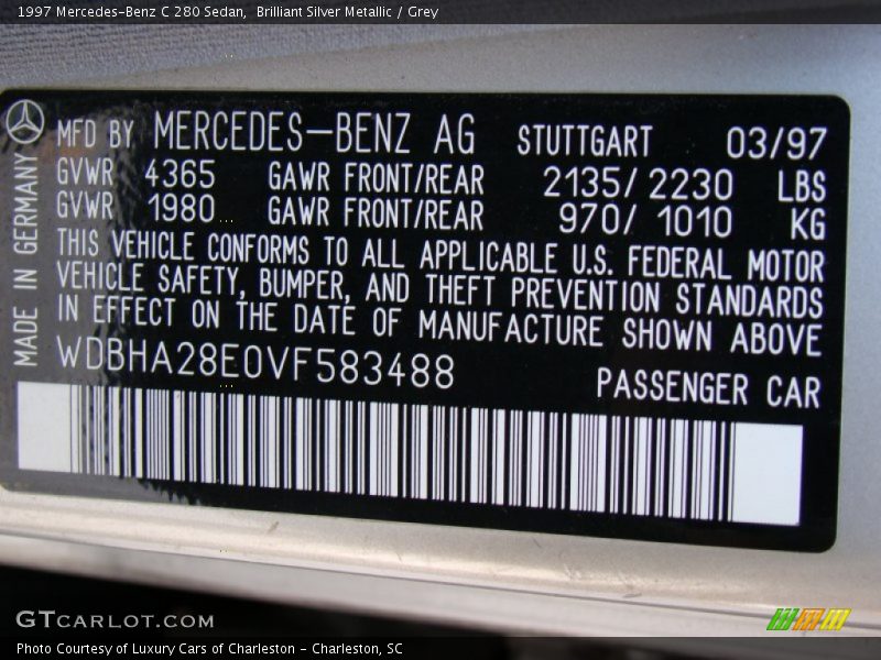 Brilliant Silver Metallic / Grey 1997 Mercedes-Benz C 280 Sedan