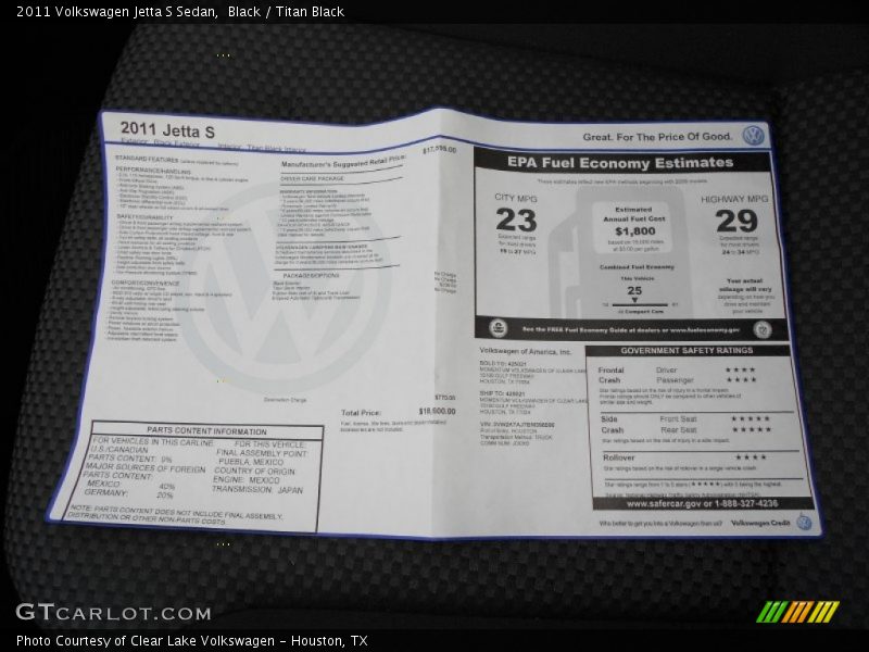 Black / Titan Black 2011 Volkswagen Jetta S Sedan