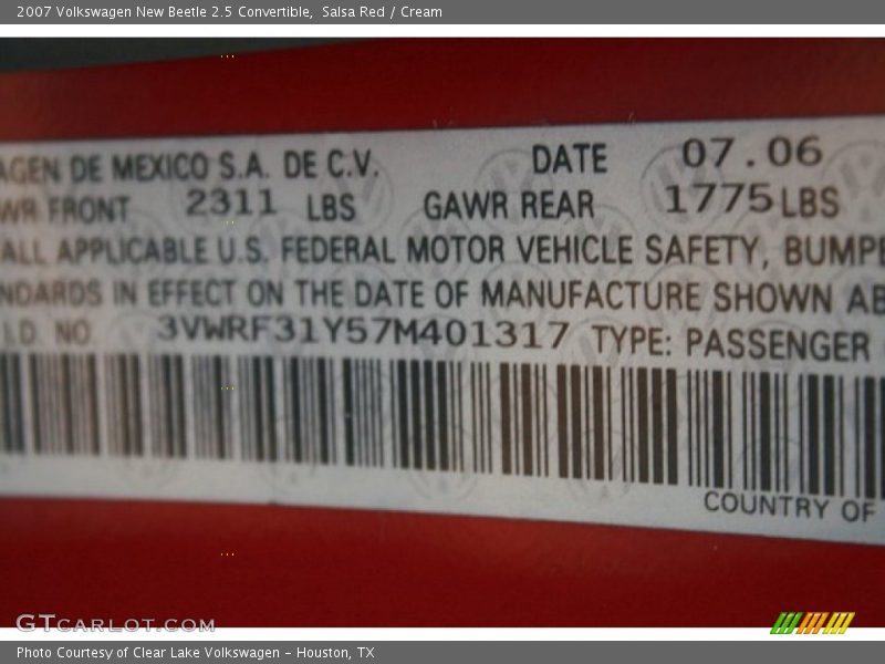 Salsa Red / Cream 2007 Volkswagen New Beetle 2.5 Convertible