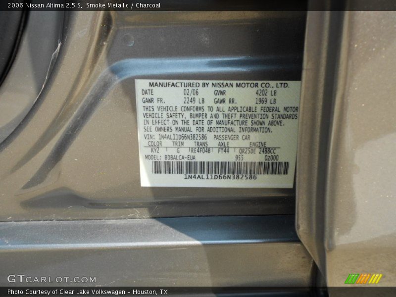 Smoke Metallic / Charcoal 2006 Nissan Altima 2.5 S