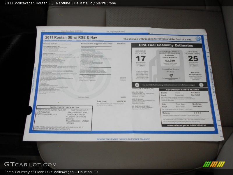 Neptune Blue Metallic / Sierra Stone 2011 Volkswagen Routan SE