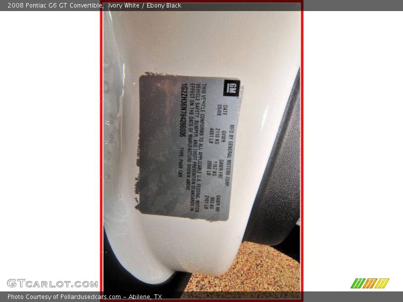 Ivory White / Ebony Black 2008 Pontiac G6 GT Convertible