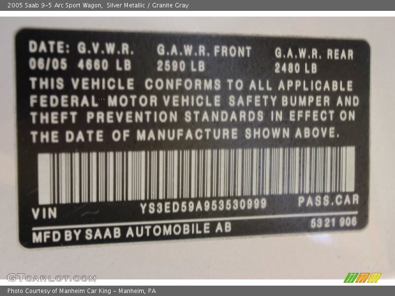 Silver Metallic / Granite Gray 2005 Saab 9-5 Arc Sport Wagon