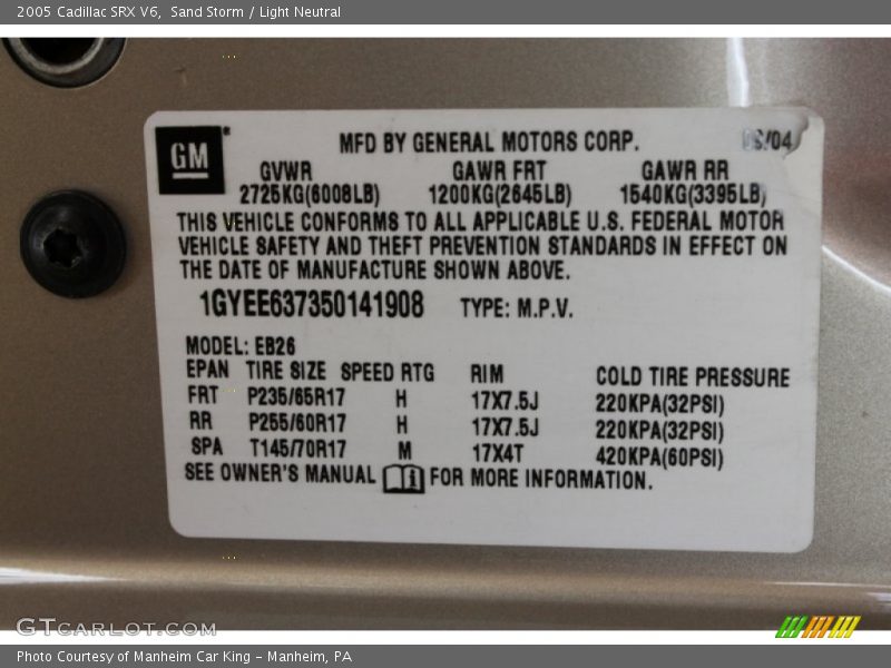 Sand Storm / Light Neutral 2005 Cadillac SRX V6