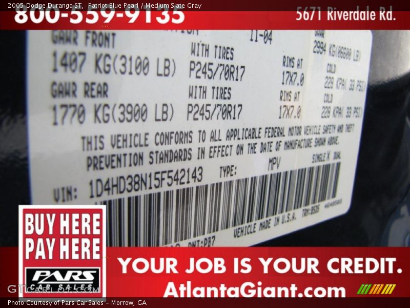Patriot Blue Pearl / Medium Slate Gray 2005 Dodge Durango ST