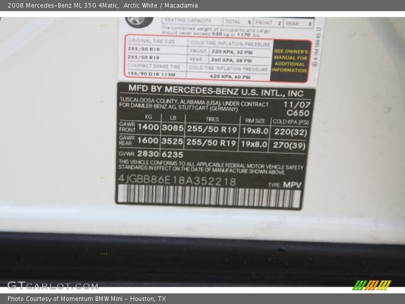 Arctic White / Macadamia 2008 Mercedes-Benz ML 350 4Matic