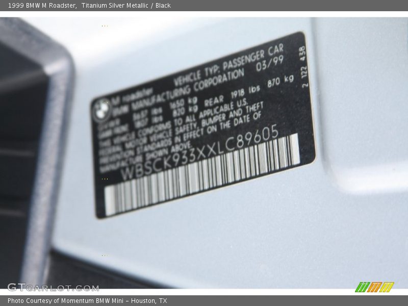 Titanium Silver Metallic / Black 1999 BMW M Roadster