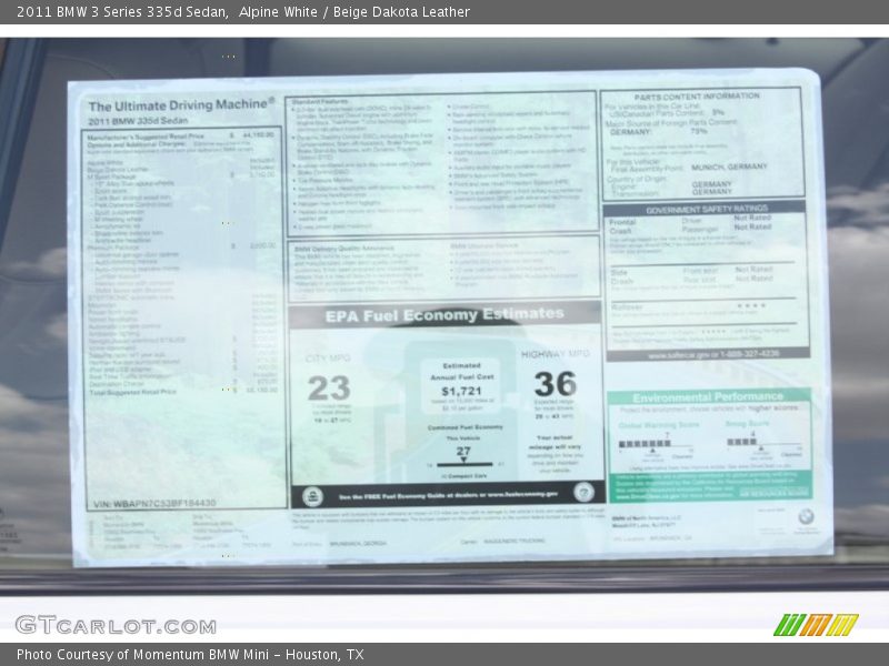 Alpine White / Beige Dakota Leather 2011 BMW 3 Series 335d Sedan