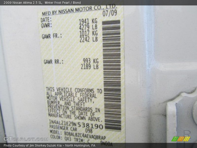 Winter Frost Pearl / Blond 2009 Nissan Altima 2.5 SL