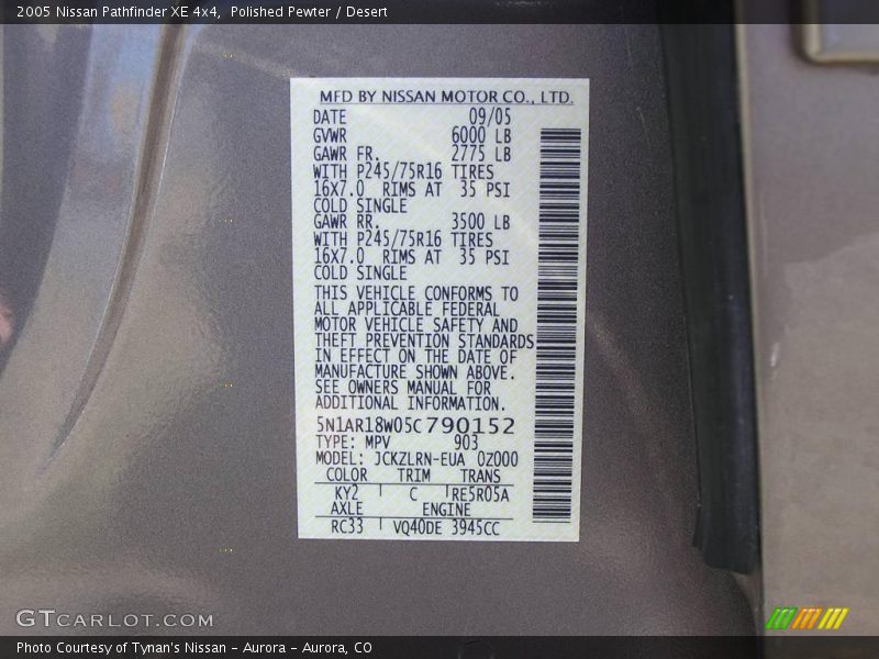Polished Pewter / Desert 2005 Nissan Pathfinder XE 4x4