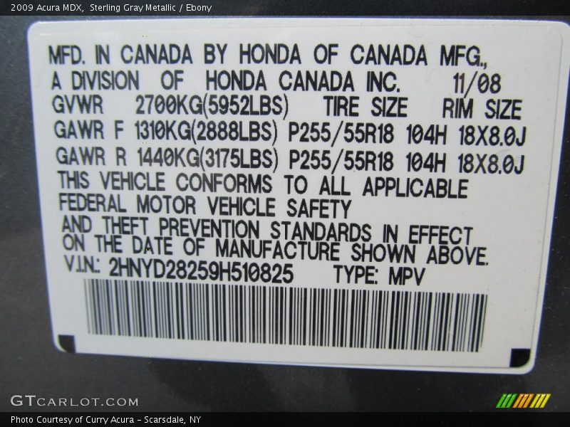 Sterling Gray Metallic / Ebony 2009 Acura MDX