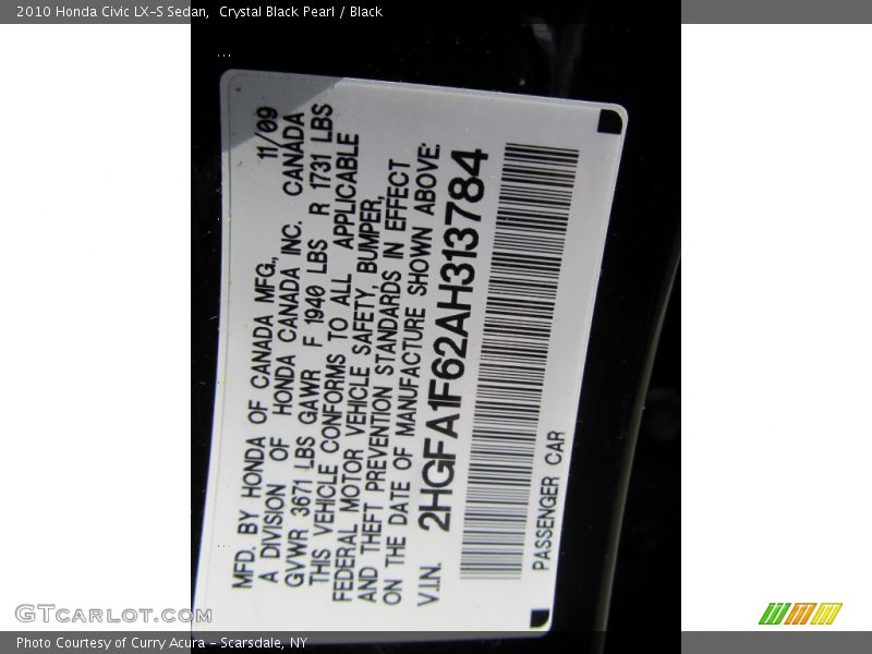 Crystal Black Pearl / Black 2010 Honda Civic LX-S Sedan
