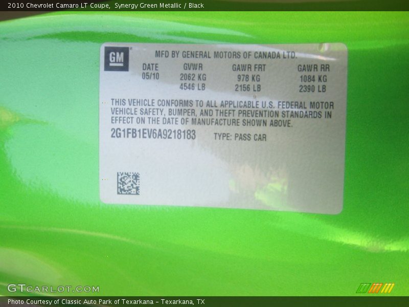 Synergy Green Metallic / Black 2010 Chevrolet Camaro LT Coupe