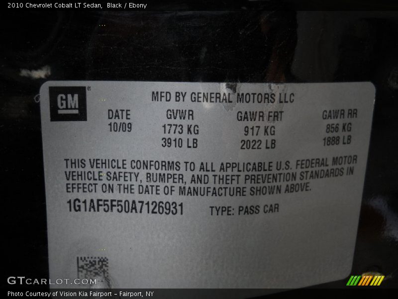 Black / Ebony 2010 Chevrolet Cobalt LT Sedan
