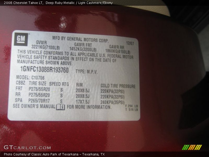 Deep Ruby Metallic / Light Cashmere/Ebony 2008 Chevrolet Tahoe LT