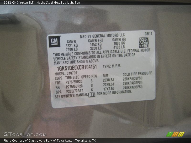 Mocha Steel Metallic / Light Tan 2012 GMC Yukon SLT