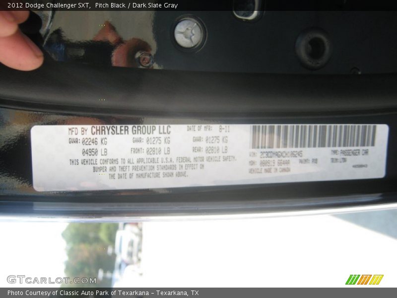 Pitch Black / Dark Slate Gray 2012 Dodge Challenger SXT