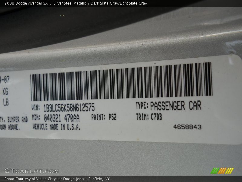 Silver Steel Metallic / Dark Slate Gray/Light Slate Gray 2008 Dodge Avenger SXT