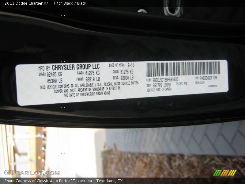 2011 Charger R/T Pitch Black Color Code PX8