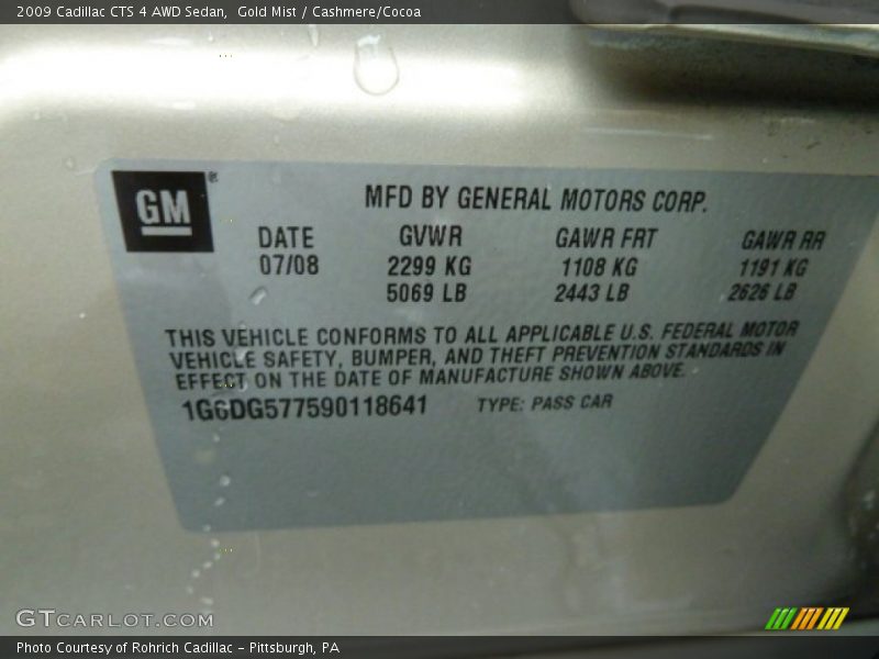 Gold Mist / Cashmere/Cocoa 2009 Cadillac CTS 4 AWD Sedan