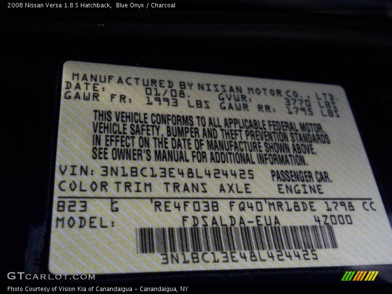 Blue Onyx / Charcoal 2008 Nissan Versa 1.8 S Hatchback