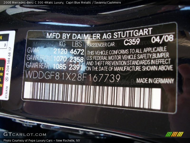 Capri Blue Metallic / Savanna/Cashmere 2008 Mercedes-Benz C 300 4Matic Luxury