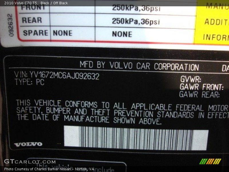 Black / Off Black 2010 Volvo C70 T5