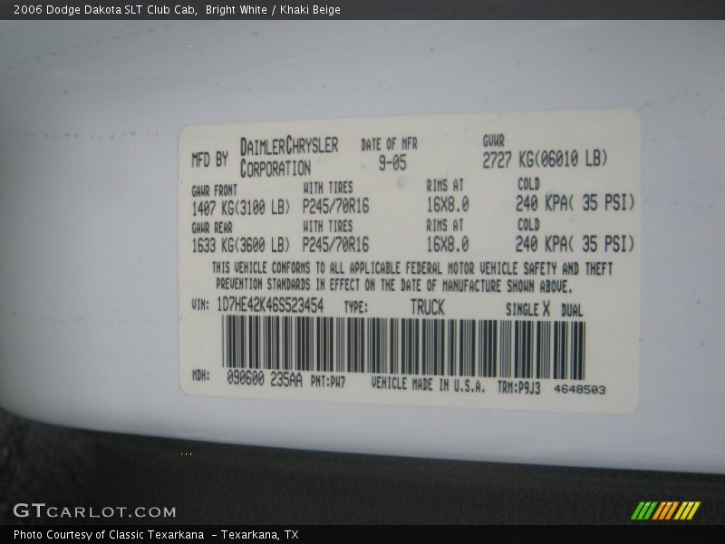 Bright White / Khaki Beige 2006 Dodge Dakota SLT Club Cab