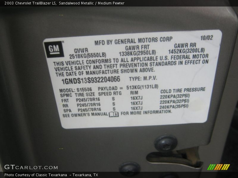 Sandalwood Metallic / Medium Pewter 2003 Chevrolet TrailBlazer LS