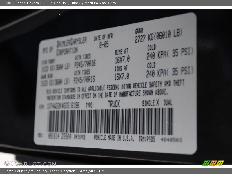 Black / Medium Slate Gray 2006 Dodge Dakota ST Club Cab 4x4