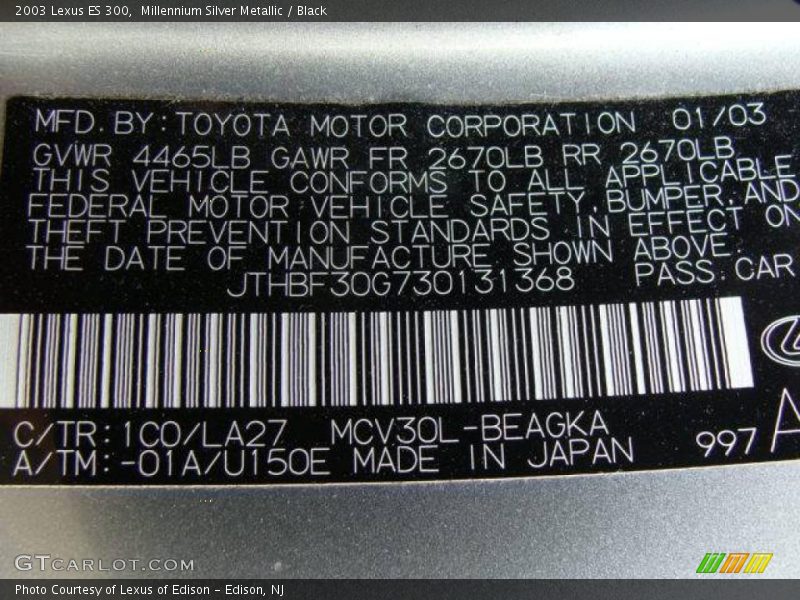 Millennium Silver Metallic / Black 2003 Lexus ES 300