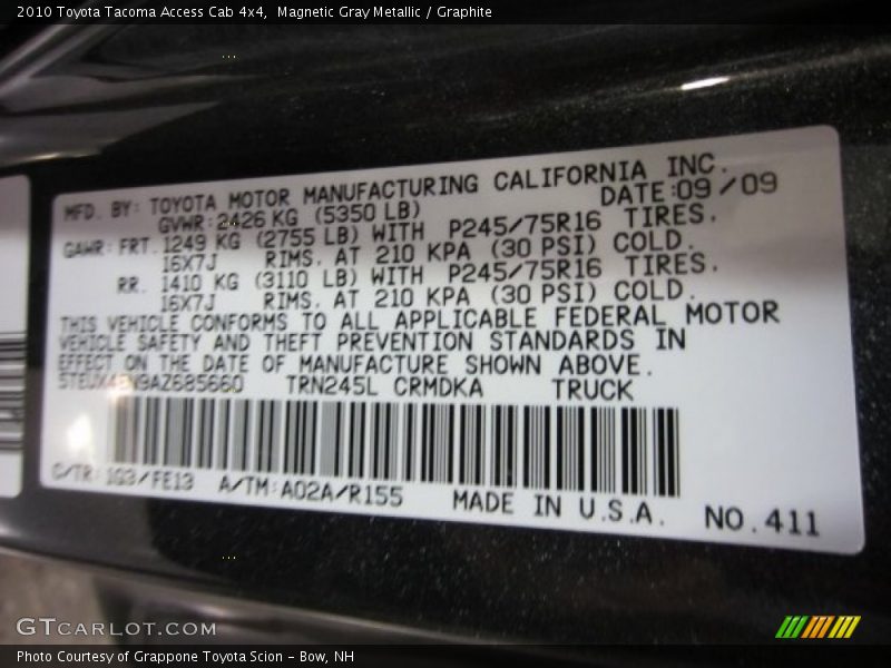 Magnetic Gray Metallic / Graphite 2010 Toyota Tacoma Access Cab 4x4