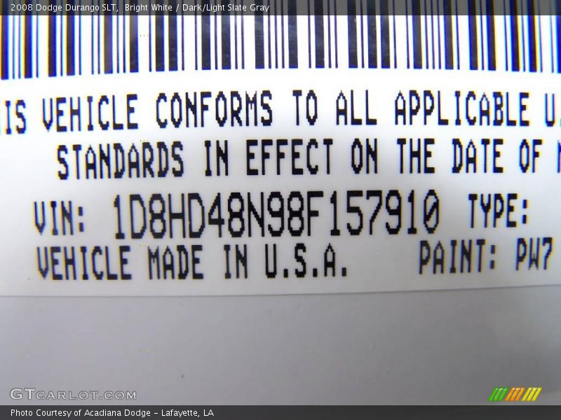 Bright White / Dark/Light Slate Gray 2008 Dodge Durango SLT