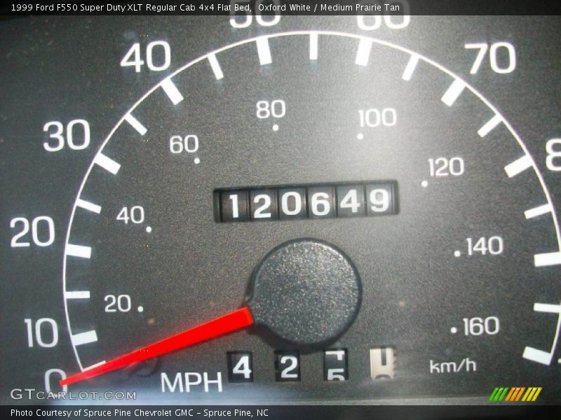 Oxford White / Medium Prairie Tan 1999 Ford F550 Super Duty XLT Regular Cab 4x4 Flat Bed