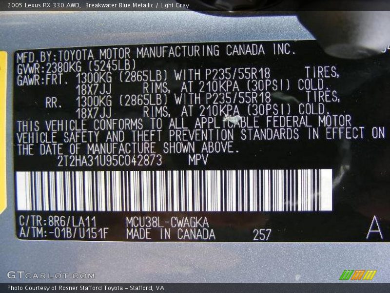 Breakwater Blue Metallic / Light Gray 2005 Lexus RX 330 AWD