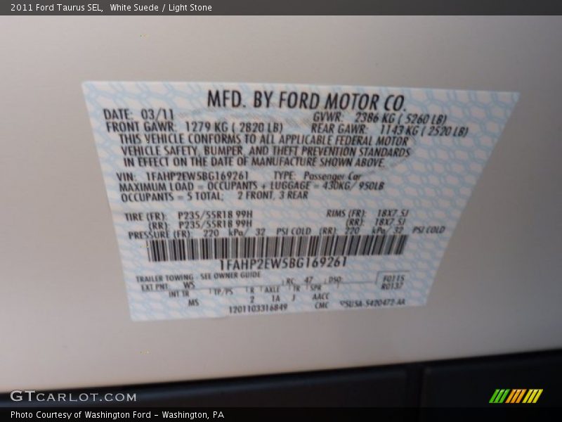 White Suede / Light Stone 2011 Ford Taurus SEL