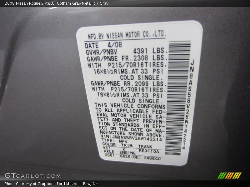 Gotham Gray Metallic / Gray 2008 Nissan Rogue S AWD