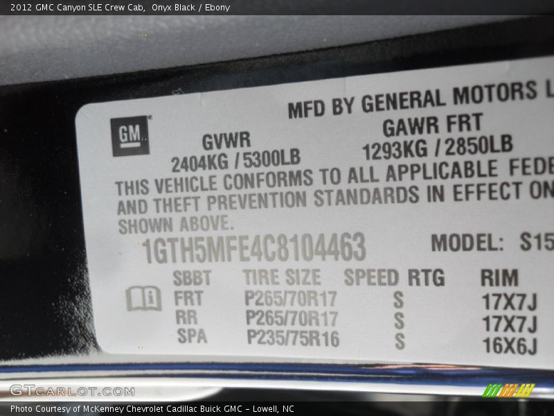 Onyx Black / Ebony 2012 GMC Canyon SLE Crew Cab