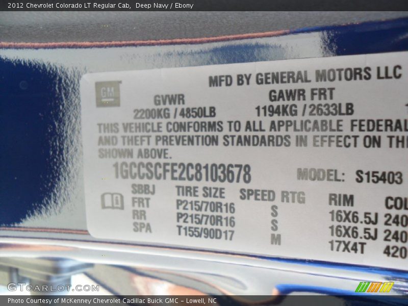 Deep Navy / Ebony 2012 Chevrolet Colorado LT Regular Cab