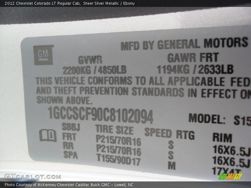 Sheer Silver Metallic / Ebony 2012 Chevrolet Colorado LT Regular Cab