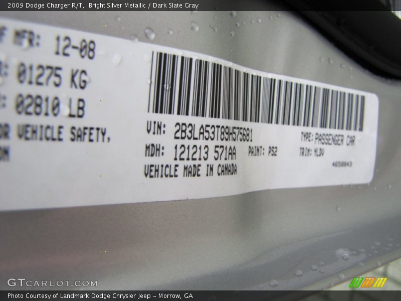 Bright Silver Metallic / Dark Slate Gray 2009 Dodge Charger R/T