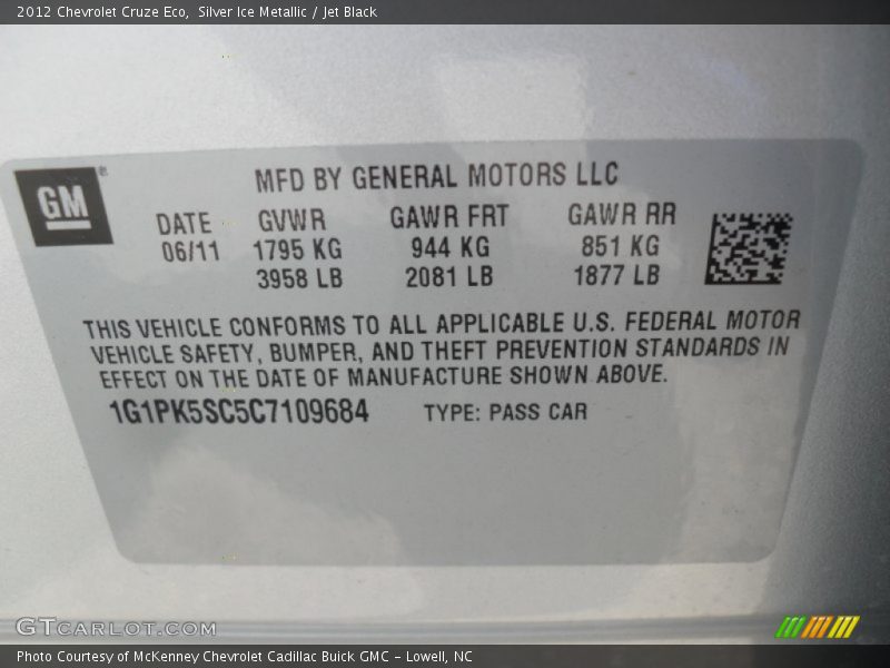 Silver Ice Metallic / Jet Black 2012 Chevrolet Cruze Eco