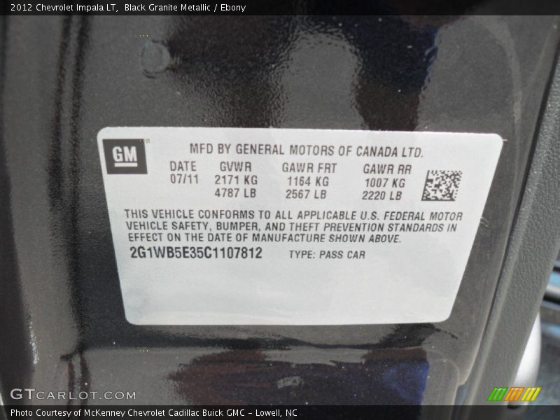 Black Granite Metallic / Ebony 2012 Chevrolet Impala LT