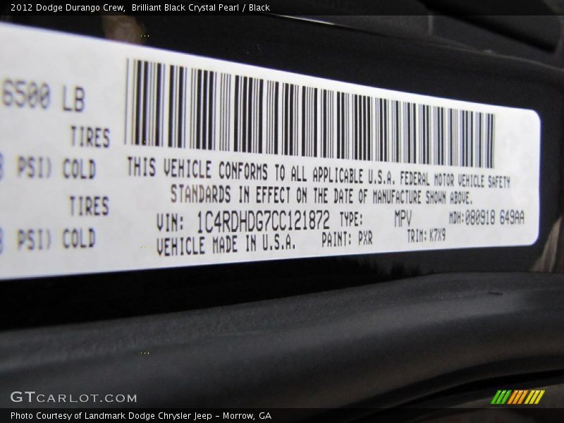 Brilliant Black Crystal Pearl / Black 2012 Dodge Durango Crew