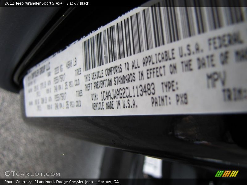 Black / Black 2012 Jeep Wrangler Sport S 4x4