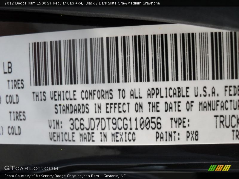 Black / Dark Slate Gray/Medium Graystone 2012 Dodge Ram 1500 ST Regular Cab 4x4